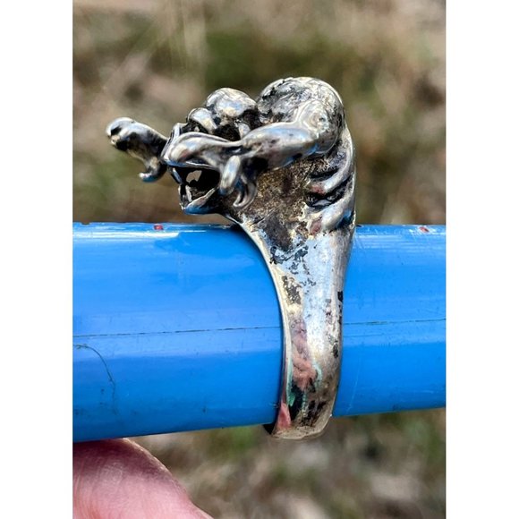 Vintage Mens Silverplate Biker statement ring King Kong Monster Size 13 - Picture 10 of 16
